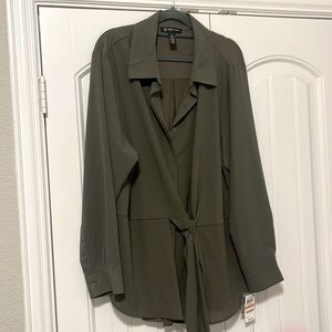 INC Olive Green tie front blouse